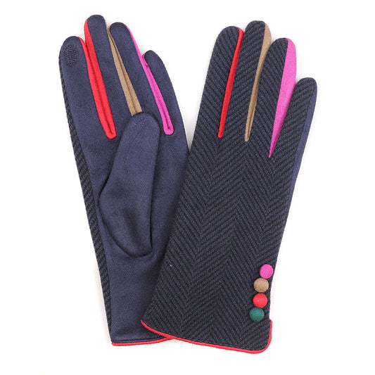 Faux Suede Gloves in Navy