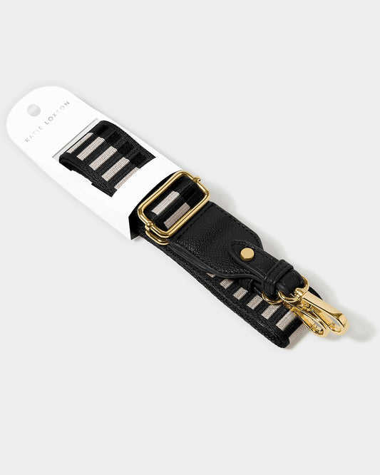 Geometric Canvas Bag Strap Black, Khaki & Pink