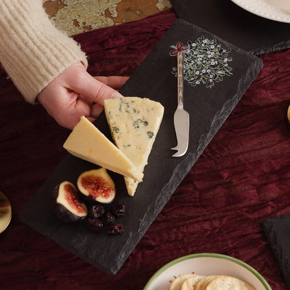 Mini Slate Cheese Board & Knife Set -Mistletoe