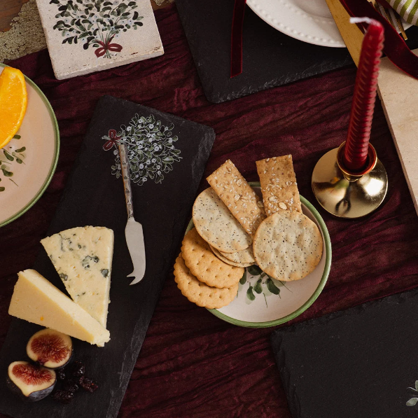 Mini Slate Cheese Board & Knife Set -Mistletoe