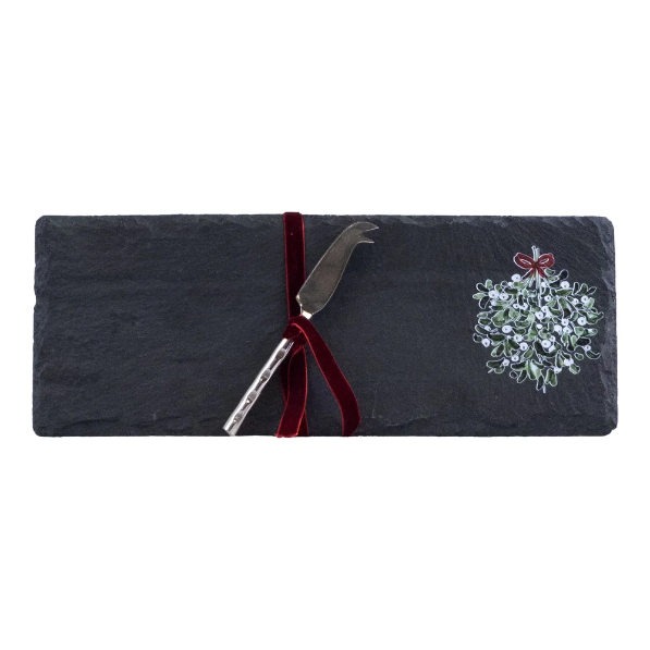 Mini Slate Cheese Board & Knife Set -Mistletoe