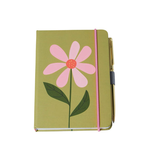 Olive Flower A6 Design Notebook & Pen