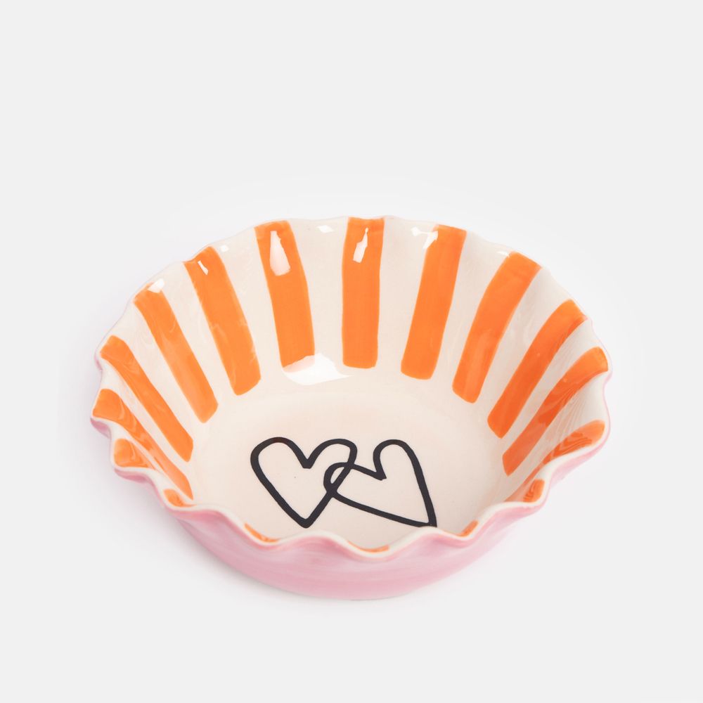 Layered Hearts Frilly Bowl Coral