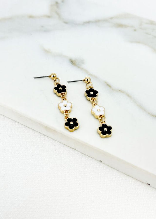 Envy Enamel Flower Drop Earrings Gold