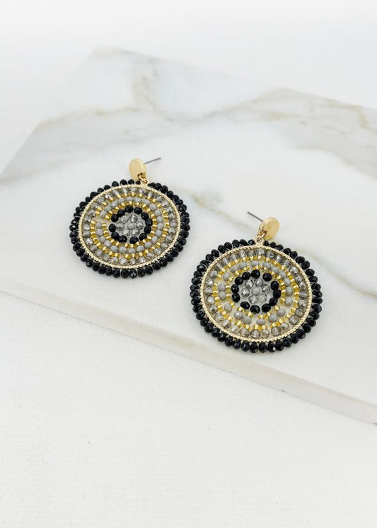 Envy Beaded Disc Earrings Black & Gold