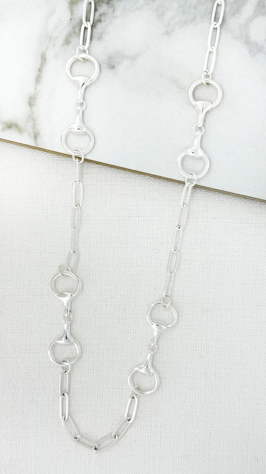 Envy Stirrup Linked Long Necklace Silver
