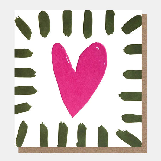 Pink Heart & Brushstrokes Greetings Card