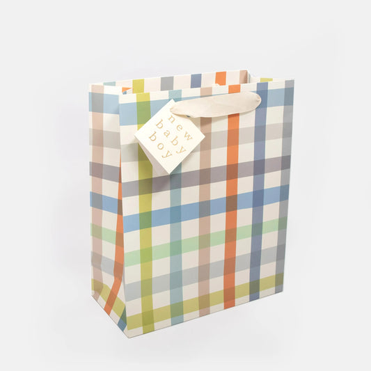 Baby Boy Multi Check Large Gift Bag