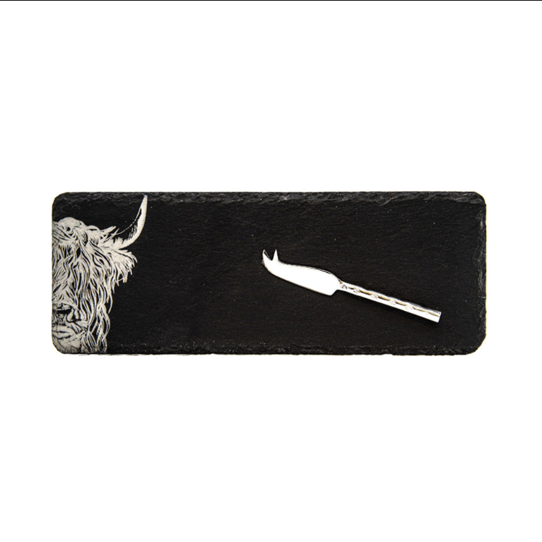 Mini Slate Cheese Board & Knife Sets - Highland Cow