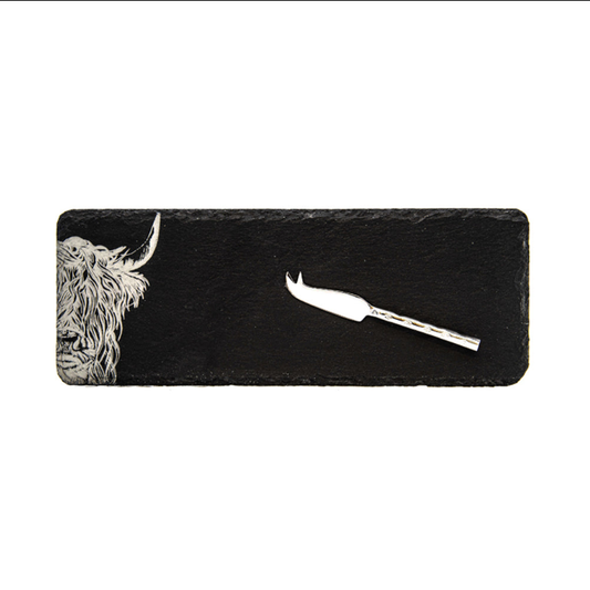 Mini Slate Cheese Board & Knife Sets - Highland Cow