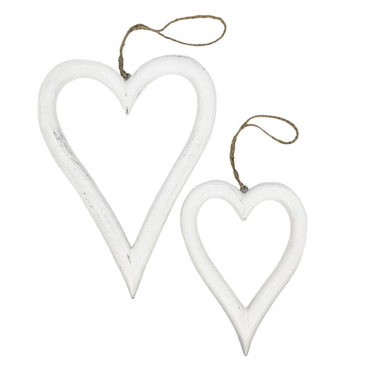 Wooden White Hanging Hearts