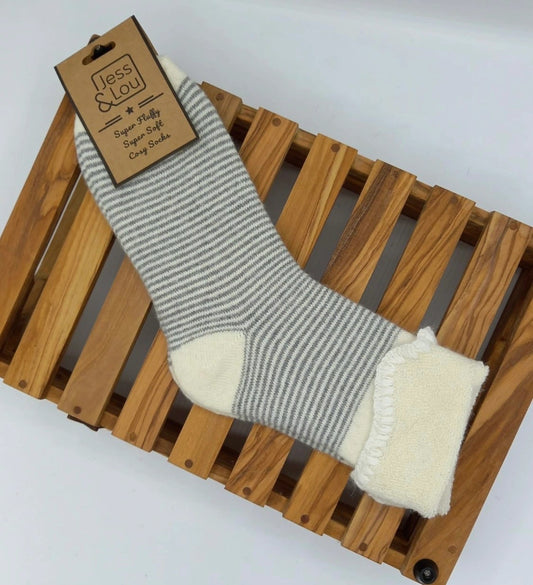 Striped Cosy Cuff Socks Grey