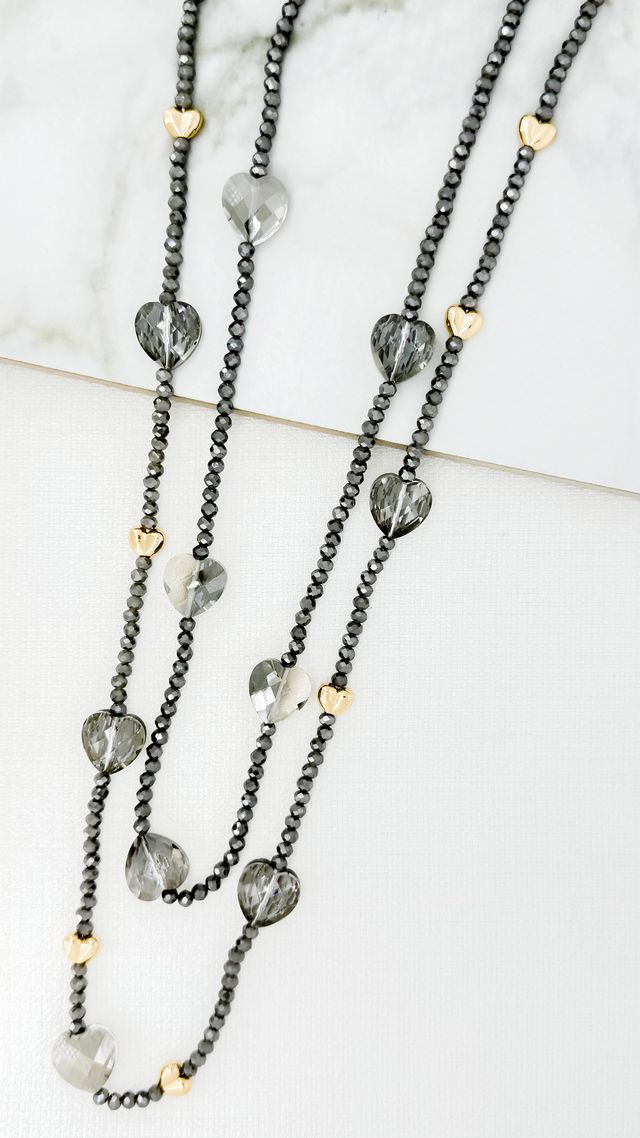 Envy Sparkle Crystal Bead Layered Necklace Grey