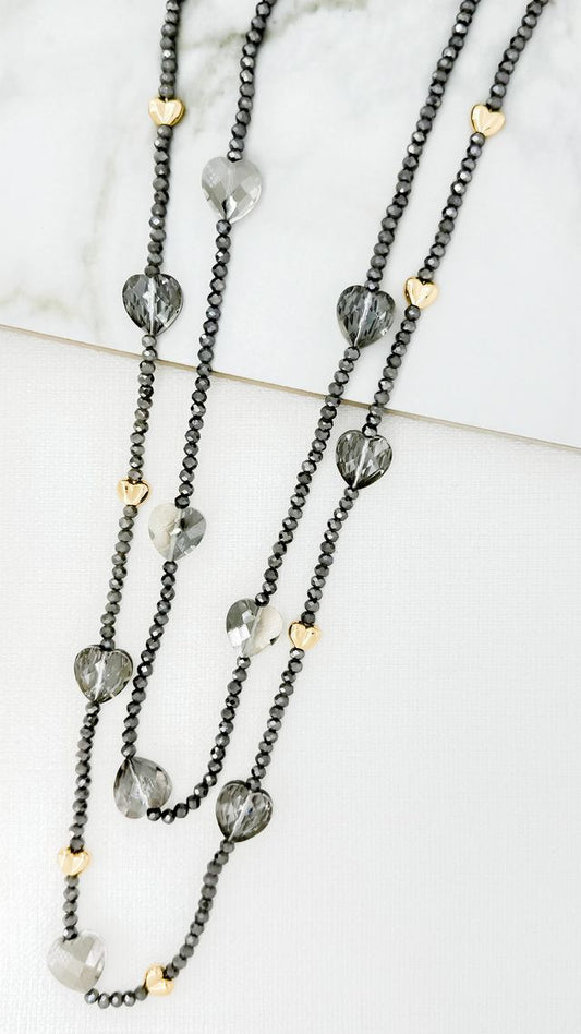Envy Sparkle Crystal Bead Layered Necklace Grey