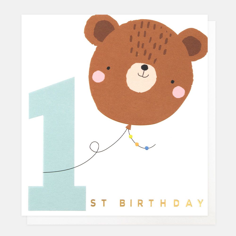 Happy 1st Birthday Bear Balloon Greetings Card