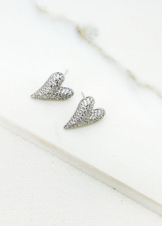Envy Heart Shaped Textured Stud Earrings Silver