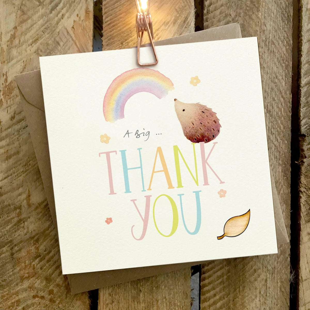Hedgehog & Rainbow Thank You Greetings Card