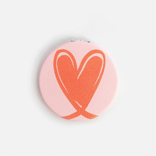Pink & Orange Heart Round Pocket Mirror