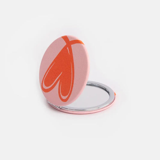 Pink & Orange Heart Round Pocket Mirror