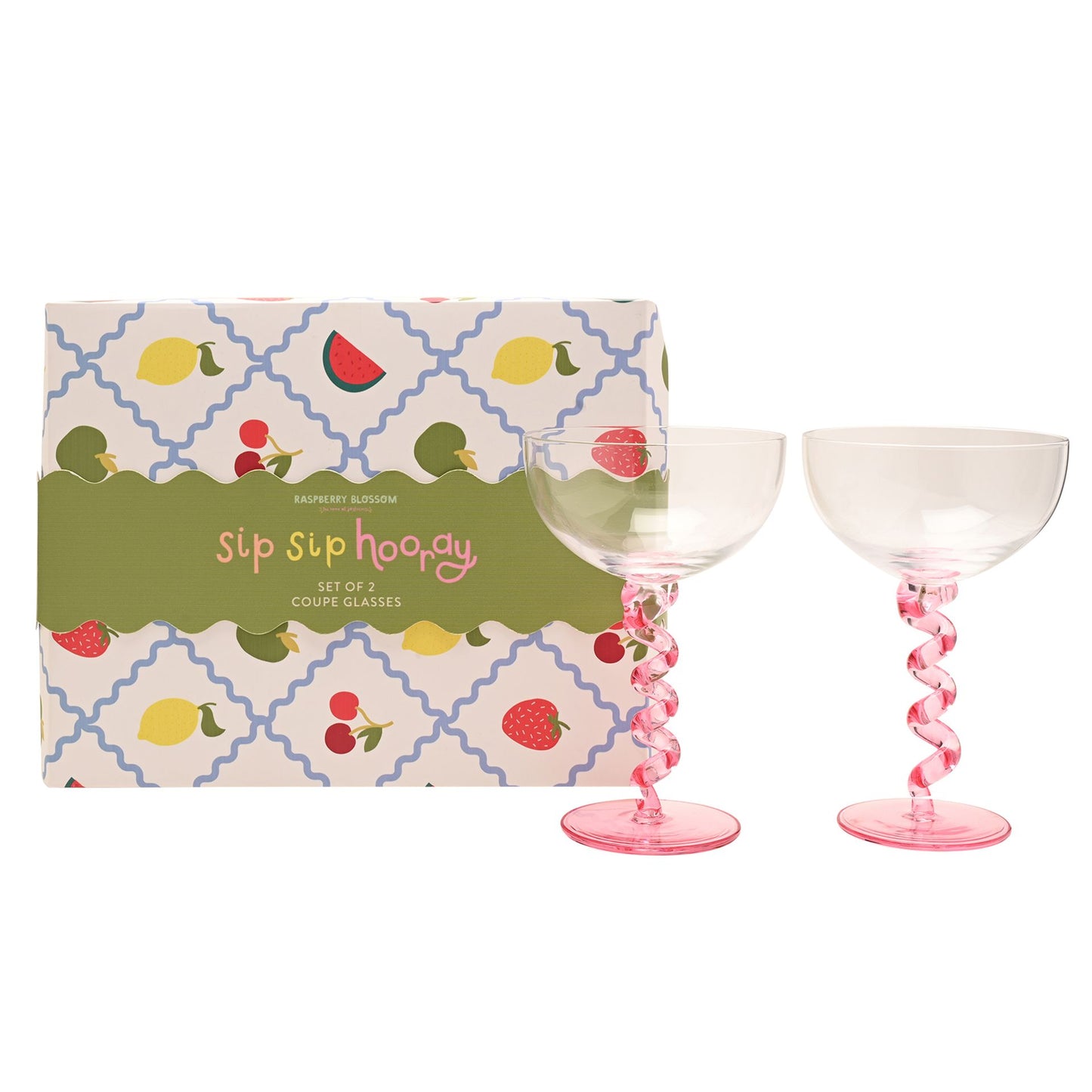 Raspberry Blossom Coupes With Wiggle Stems in a Giftbox