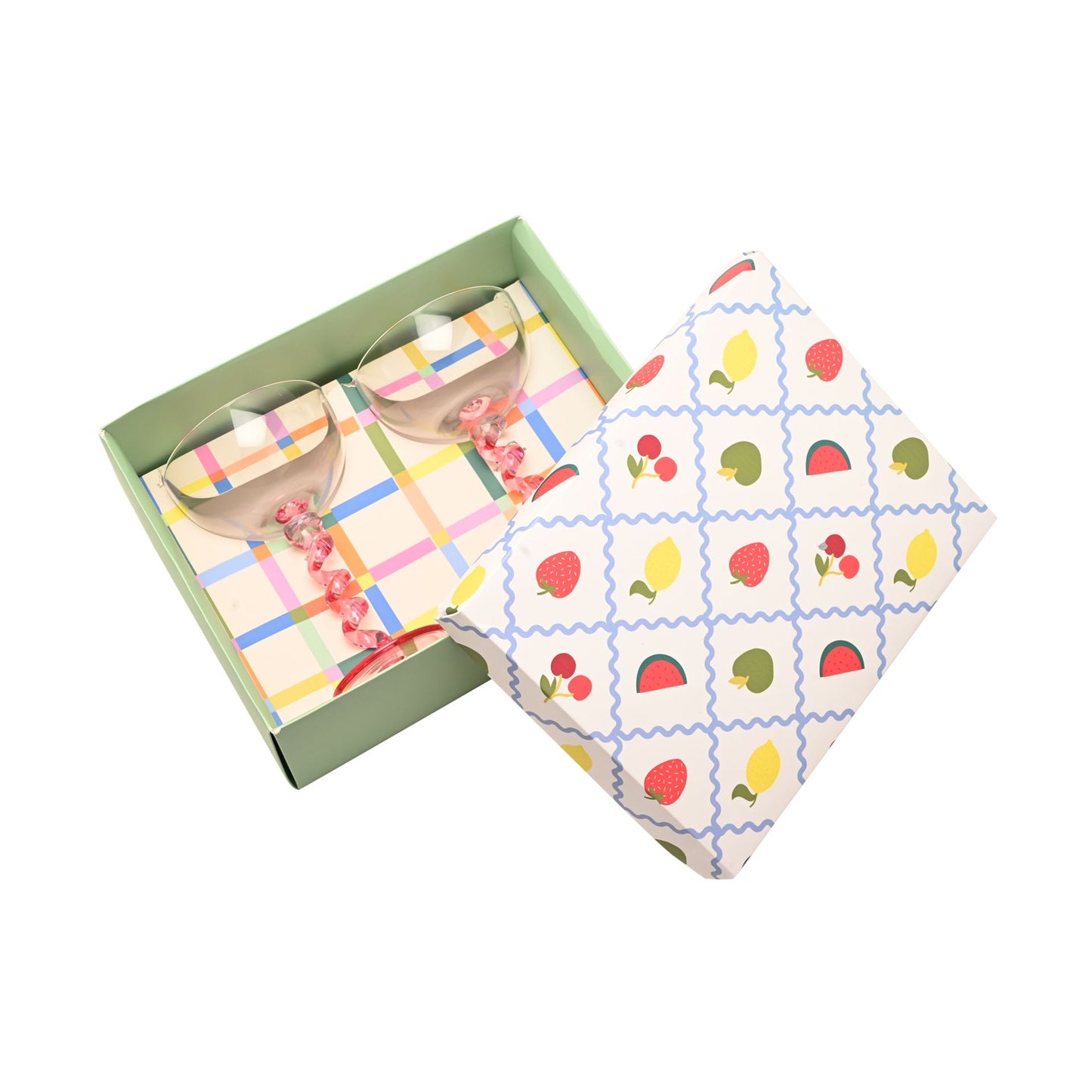 Raspberry Blossom Coupes With Wiggle Stems in a Giftbox