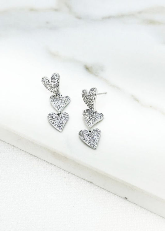 Envy Triple Hearts Drop Earrings Silver