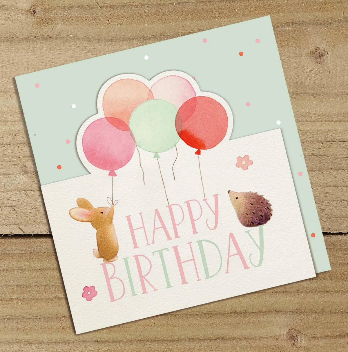 Happy Birthday Rabbit, Hedgehog & Balloons Greetings Card