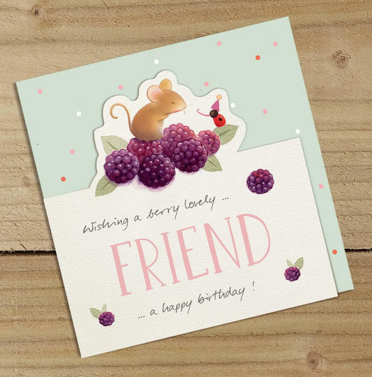Mouse & Blackberries Friend Birthday Greetings Card