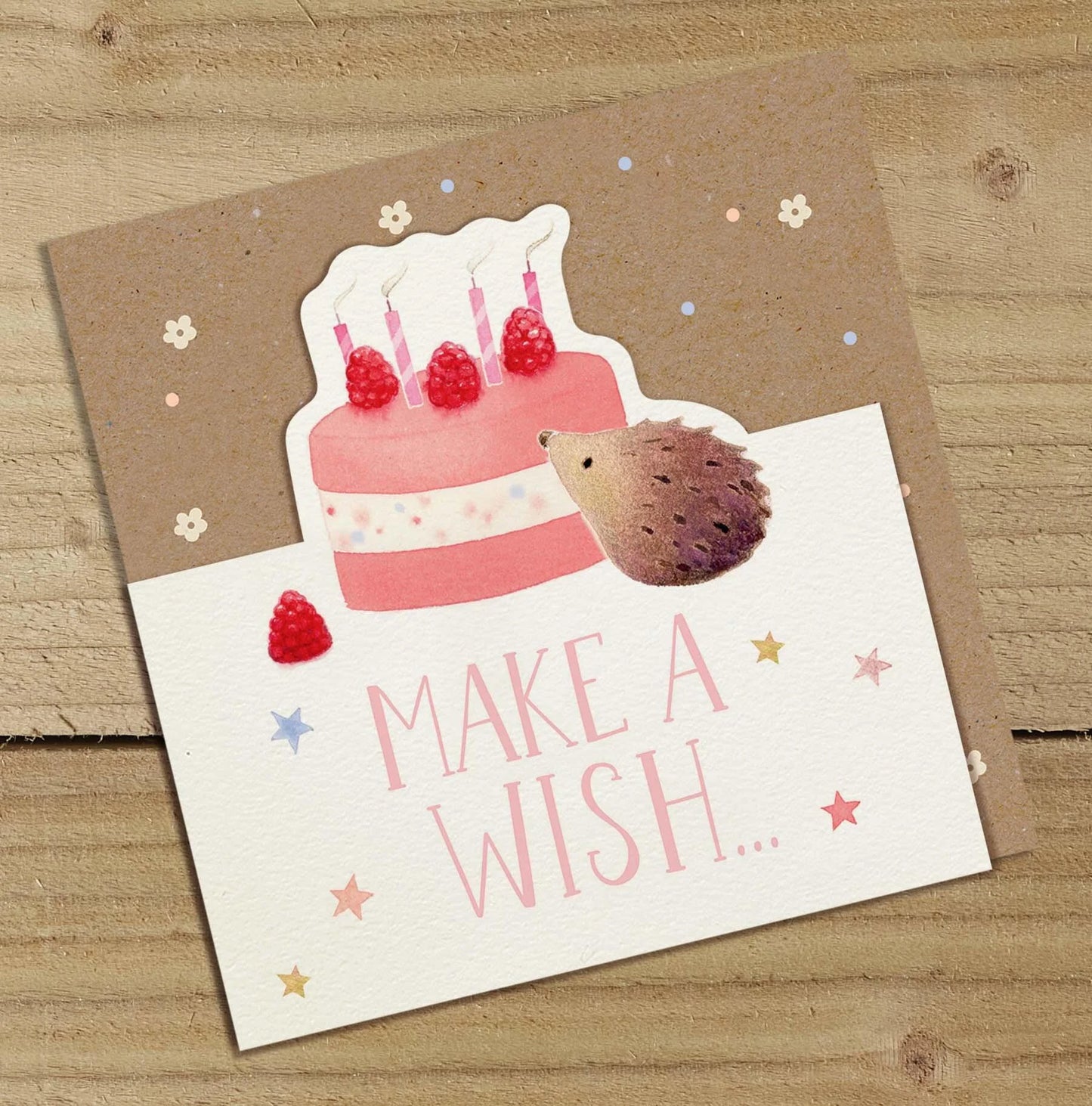 Make A Wish Hedgehog & Cake Greetings Card