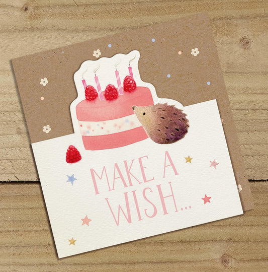 Make A Wish Hedgehog & Cake Greetings Card
