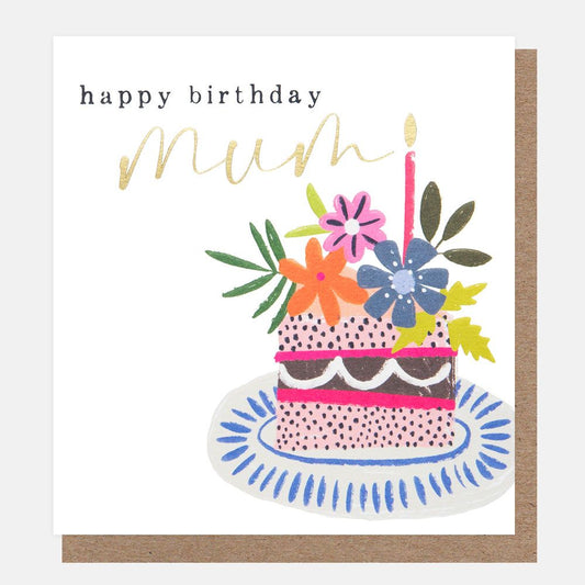 Happy Birthday Mum Floral Cake Greetings Card