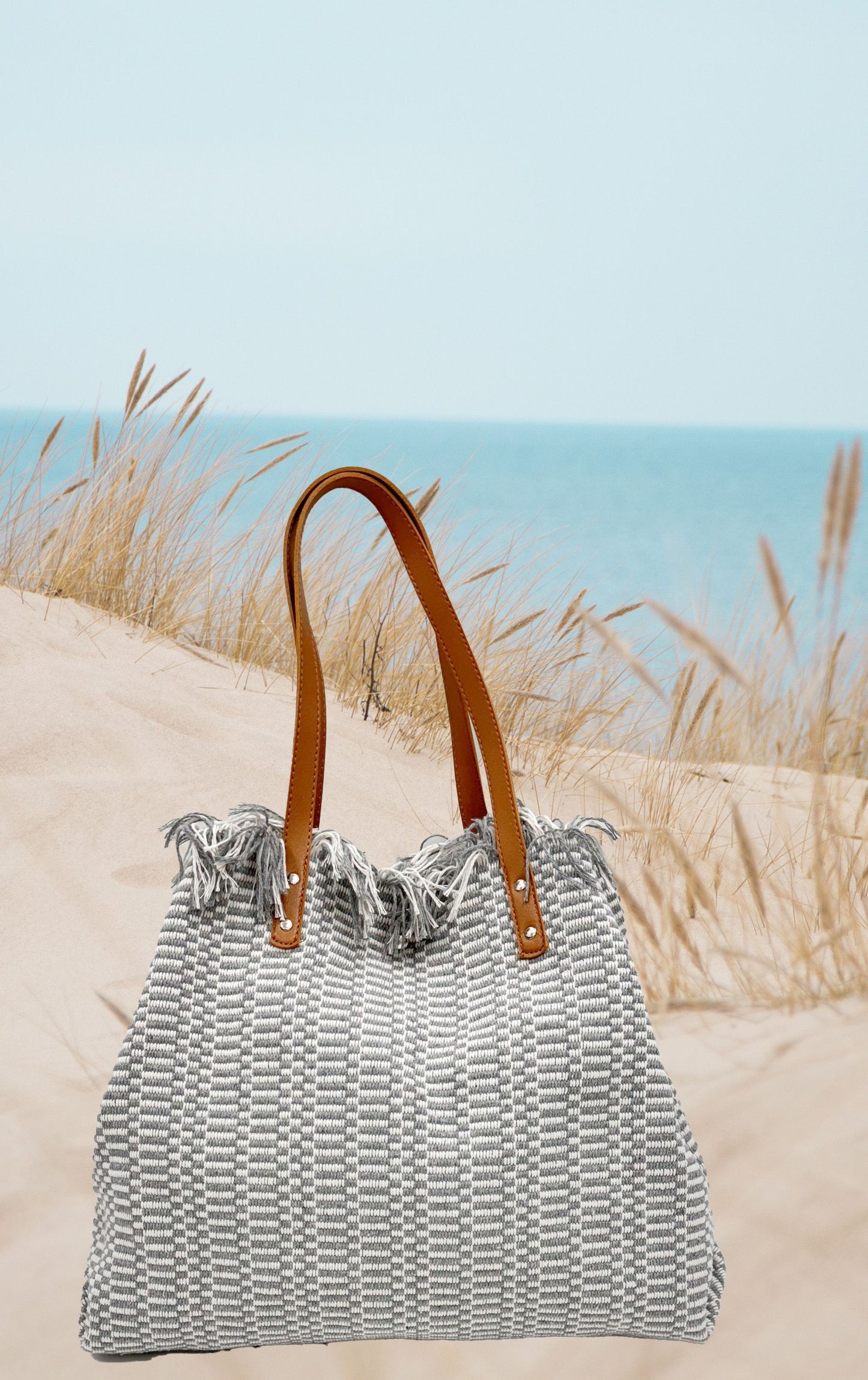 Grey Woven Beach Bag