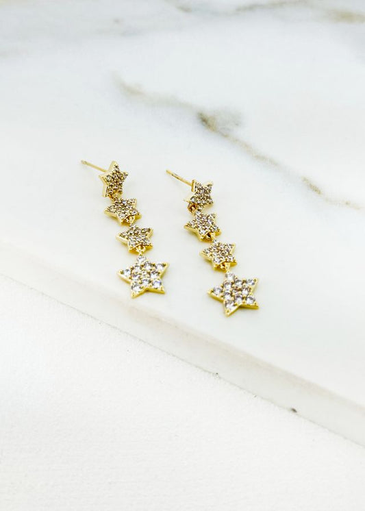 Envy Crystal Star Drop Earrings Gold