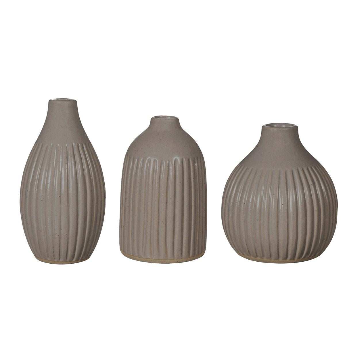 Set Of Three Grooved Bud Vases Grey