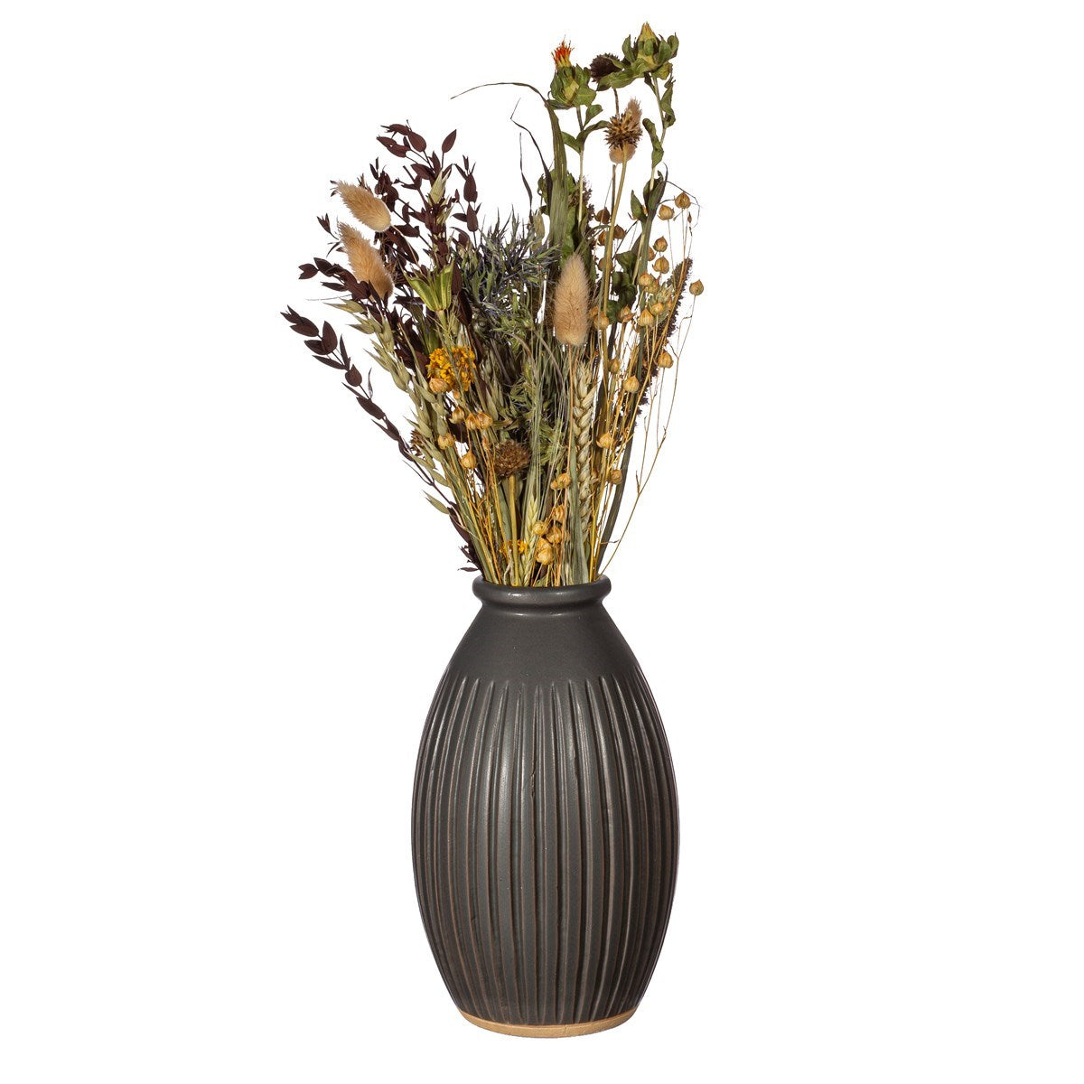 Large Black Grooved Vase