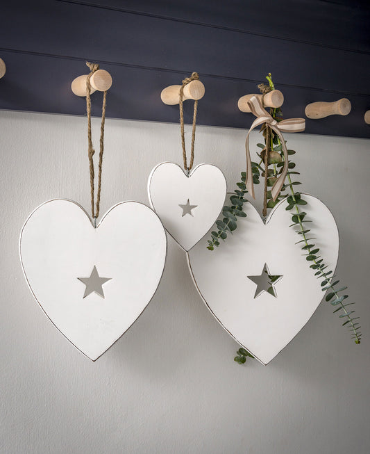 White Wooden Cut Out Hearts