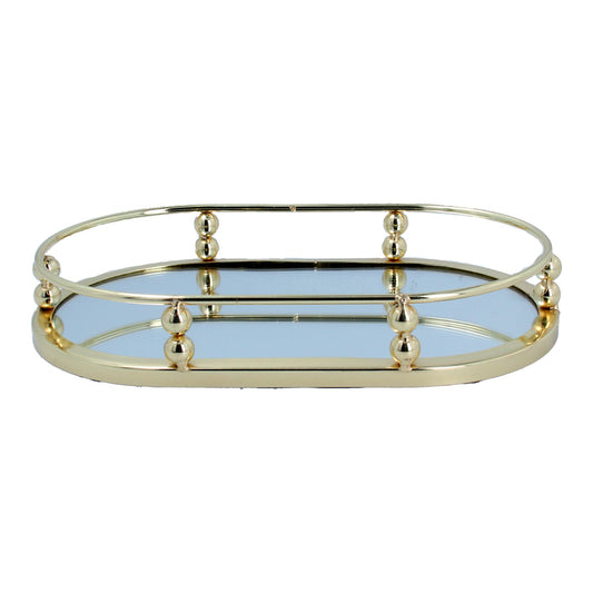 Gold Bead & Mirror Metal Tray