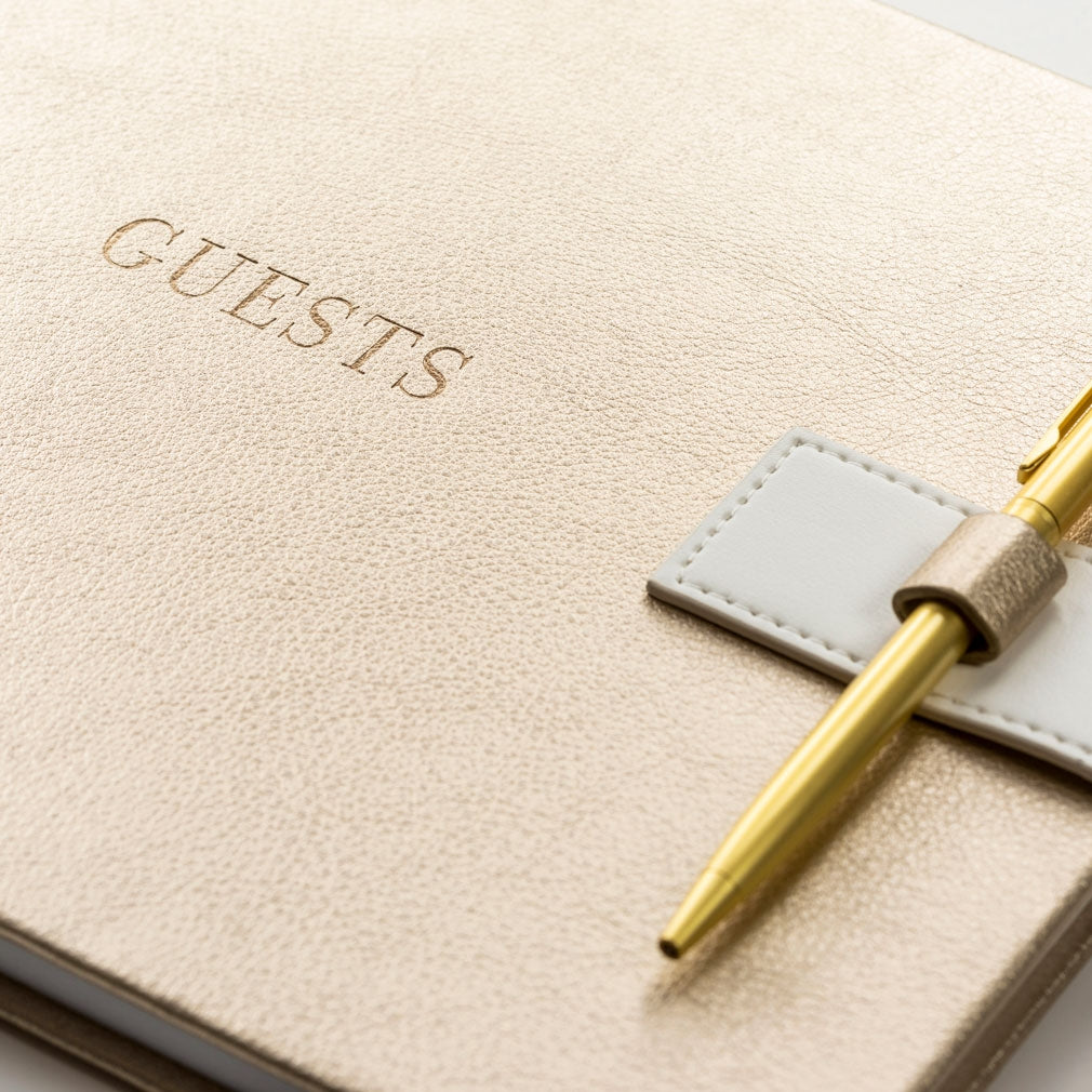 Wedding Guest Book Gold Vegan Leather
