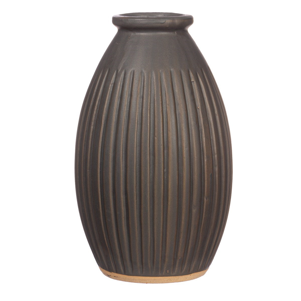 Large Black Grooved Vase
