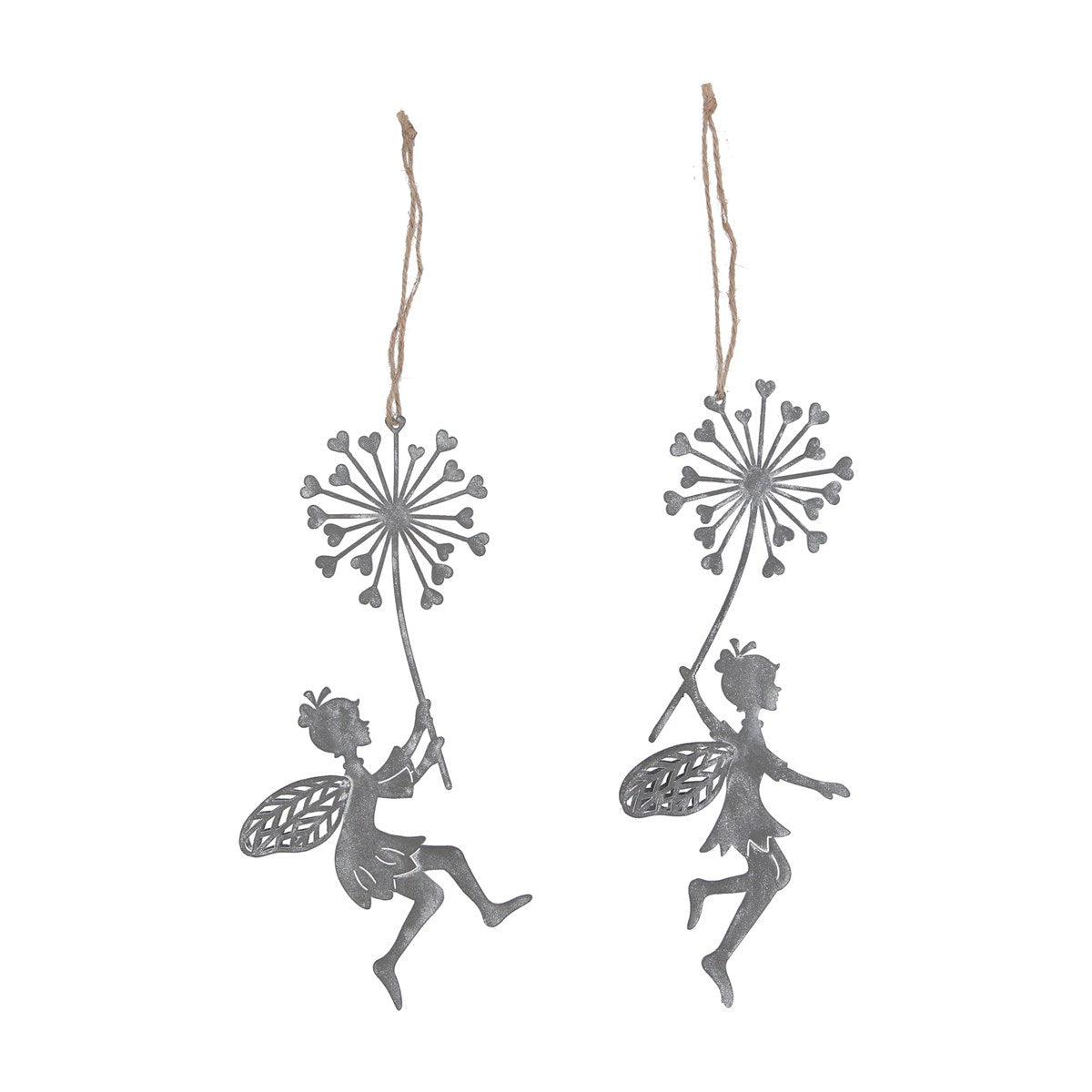 Metal Fairy Hanging Decoration With Flower Grey