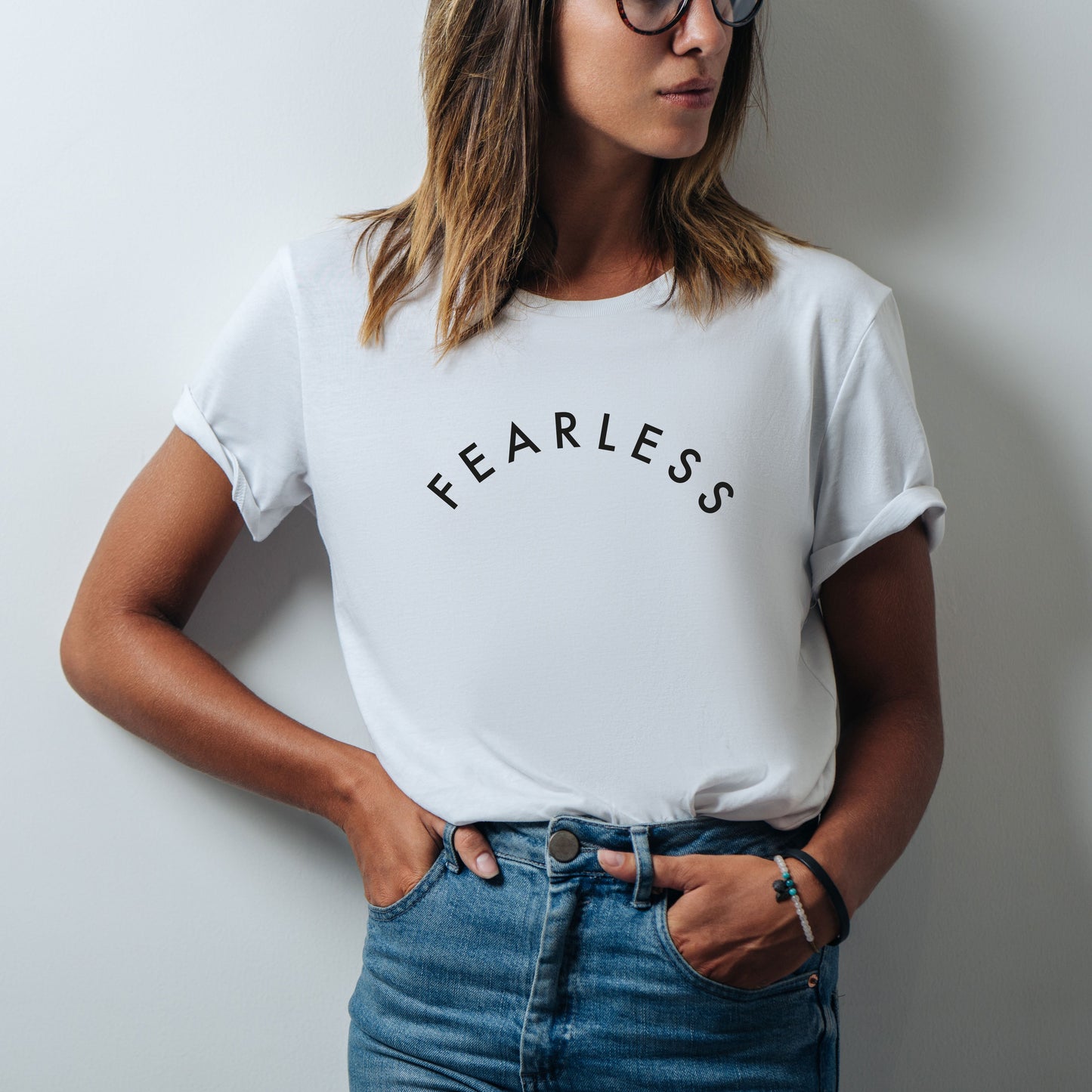 Megan Claire White T-Shirt Fearless