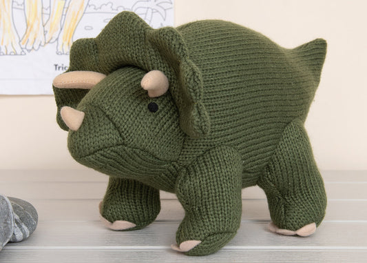 Knitted Triceratops Dinosaur Moss Green
