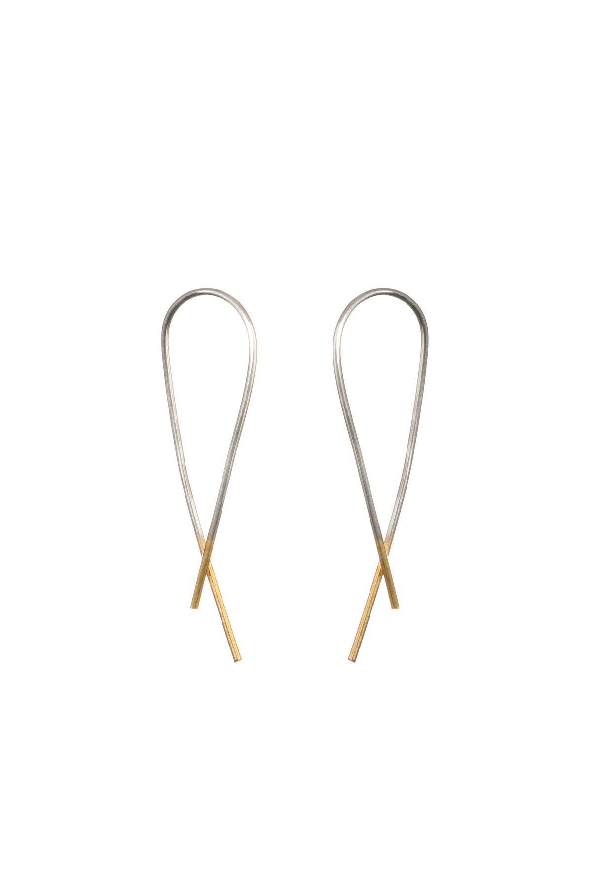 Silver Crossover Earrings With Gold Dipped Ends