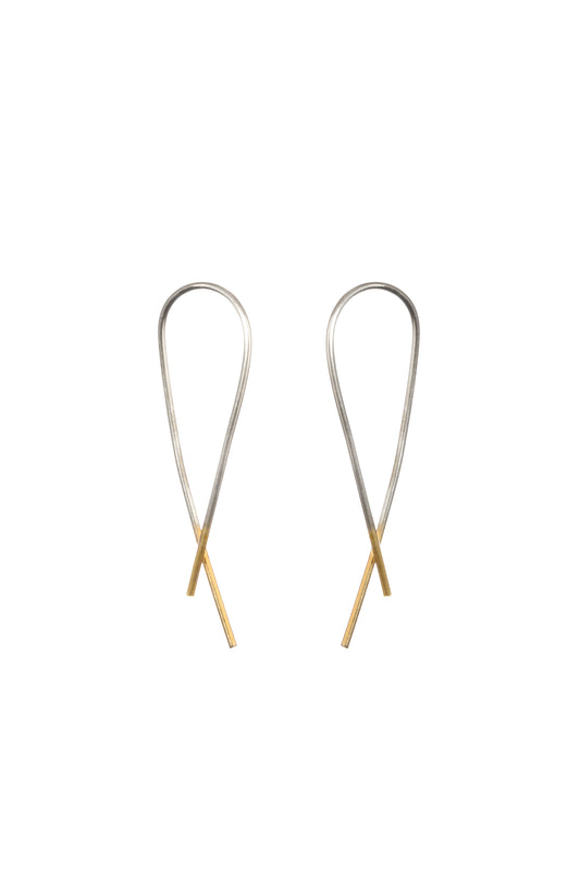 Silver Crossover Earrings With Gold Dipped Ends