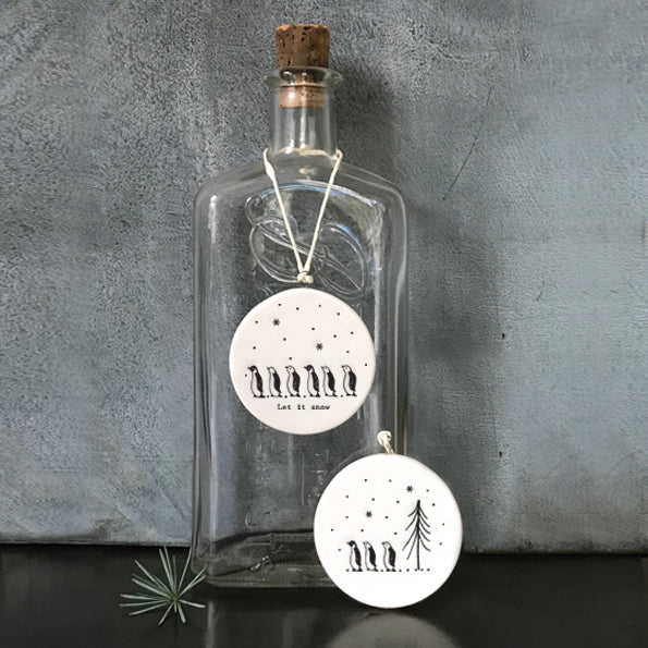 Let It Snow Christmas Flat Porcelain Bauble