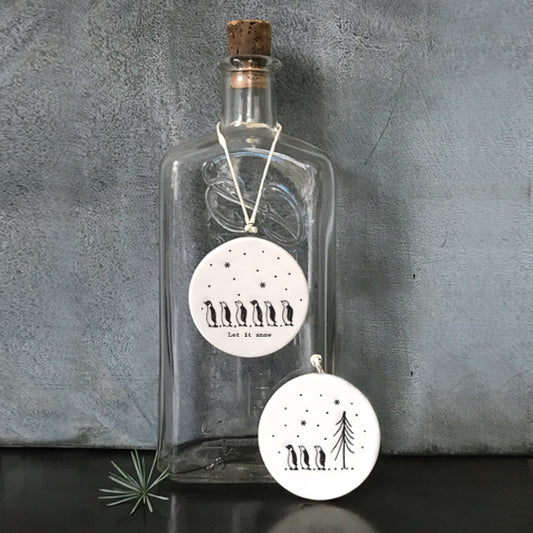 Let It Snow Christmas Flat Porcelain Bauble
