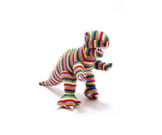 Knitted Rainbow T Rex Dinosaur Rattle