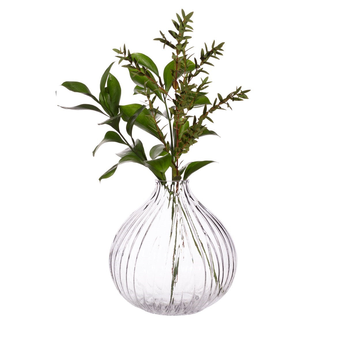 Round Fluted Glass Clear Vase