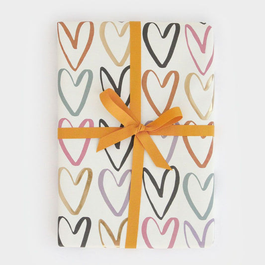 Cream Gift Wrap with multicoloured hearts