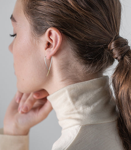 Silver Crossover Earrings With Gold Dipped Ends